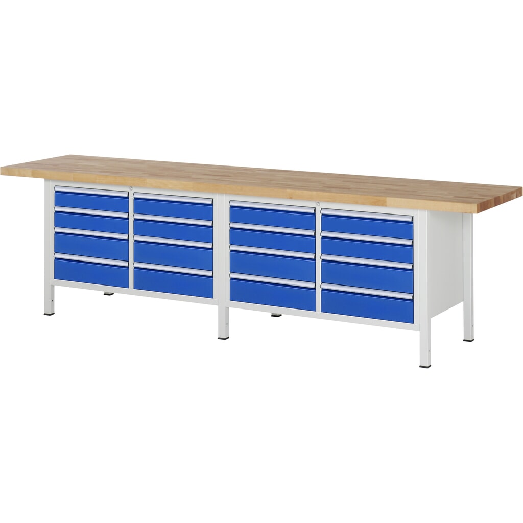 Immagine del prodotto: RAU Banco da lavoro Serie 8000, HxLxP 840-1.040 x 3.000 x 700 mm, 2 contenitori doppi nella base, ciascuno con 8 cassetti