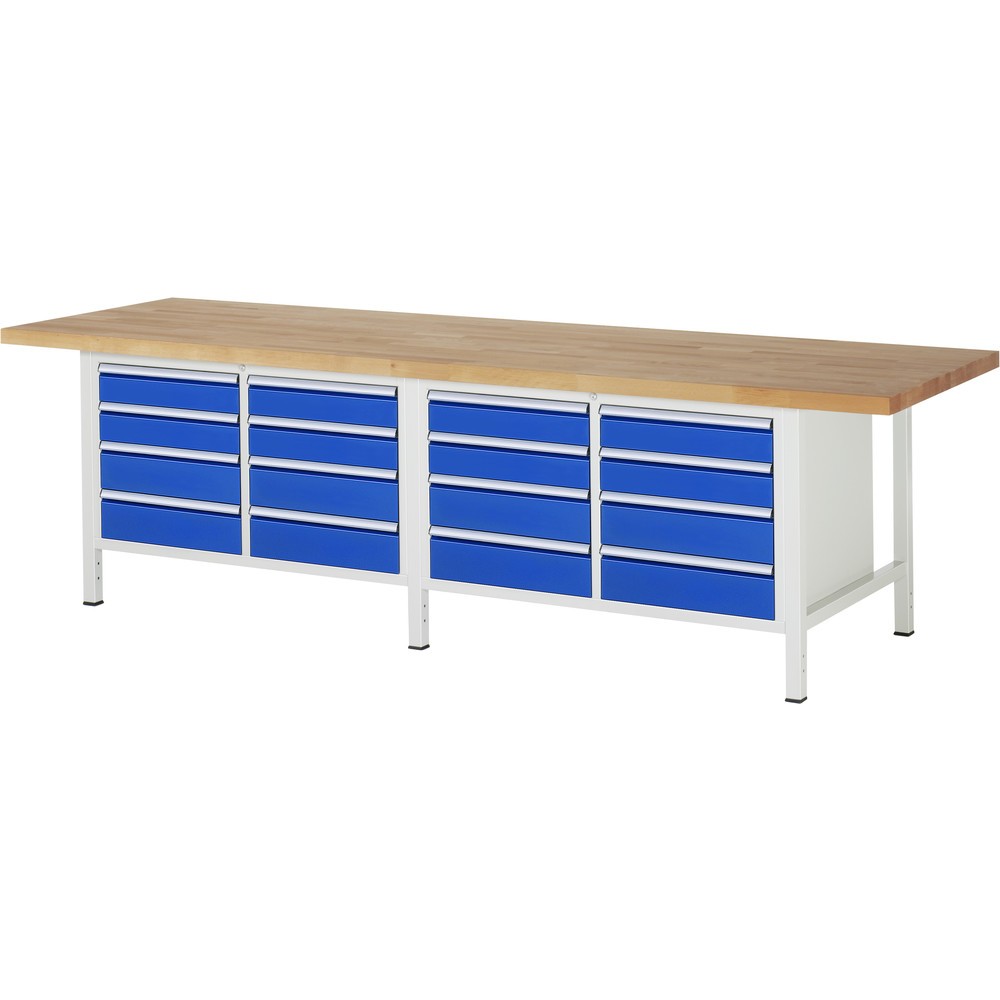 Immagine del prodotto: RAU Banco da lavoro Serie 8000, HxLxP 840-1.040 x 3.000 x 900 mm, 2 contenitori doppi nella base, ciascuno con 8 cassetti
