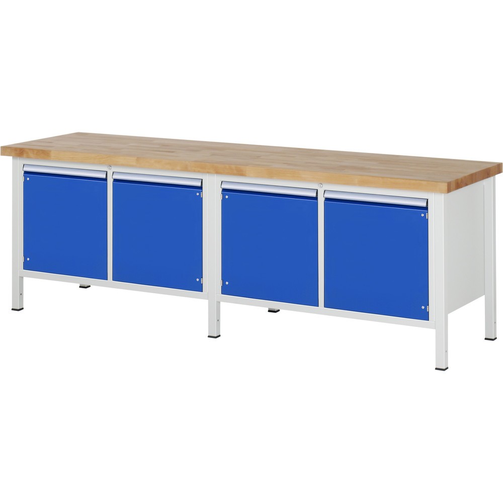 Immagine del prodotto n. 1: Banco da lavoro RAU serie 8000, 2 contenitori doppi, 4 ante battenti, AxLxP 840 x 2.500 x 700 mm