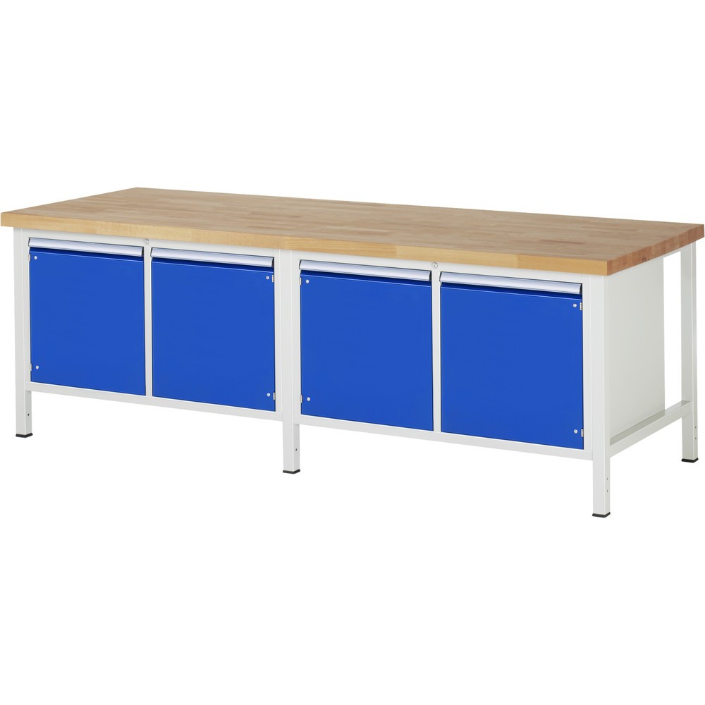 Immagine del prodotto n. 1: Banco da lavoro RAU serie 8000, 2 contenitori doppi, 4 ante battenti, AxLxP 840 x 2.500 x 900 mm