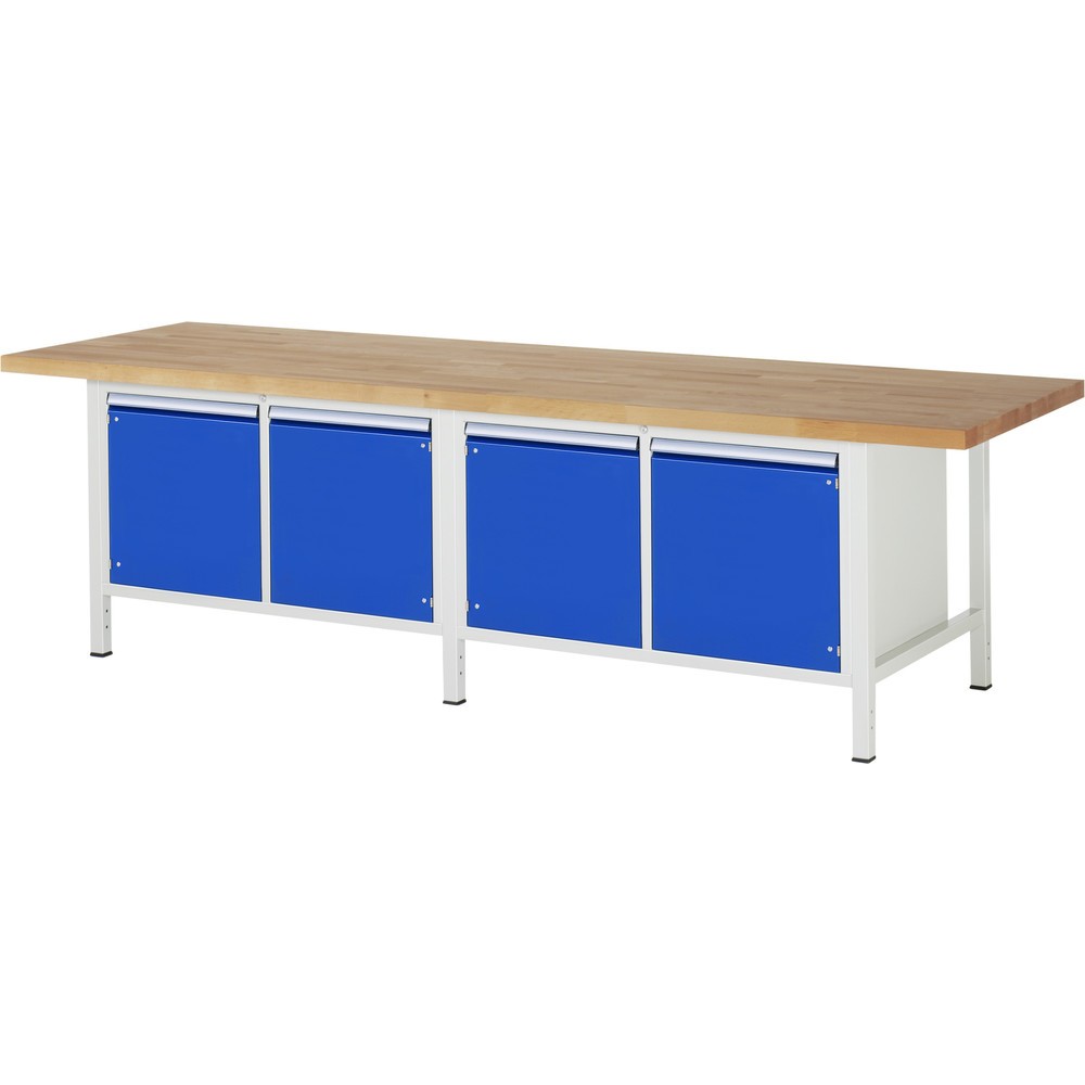 Immagine del prodotto: Banco da lavoro RAU serie 8000, 2 contenitori doppi, 4 ante battenti, AxLxP 840 x 3.000 x 900 mm