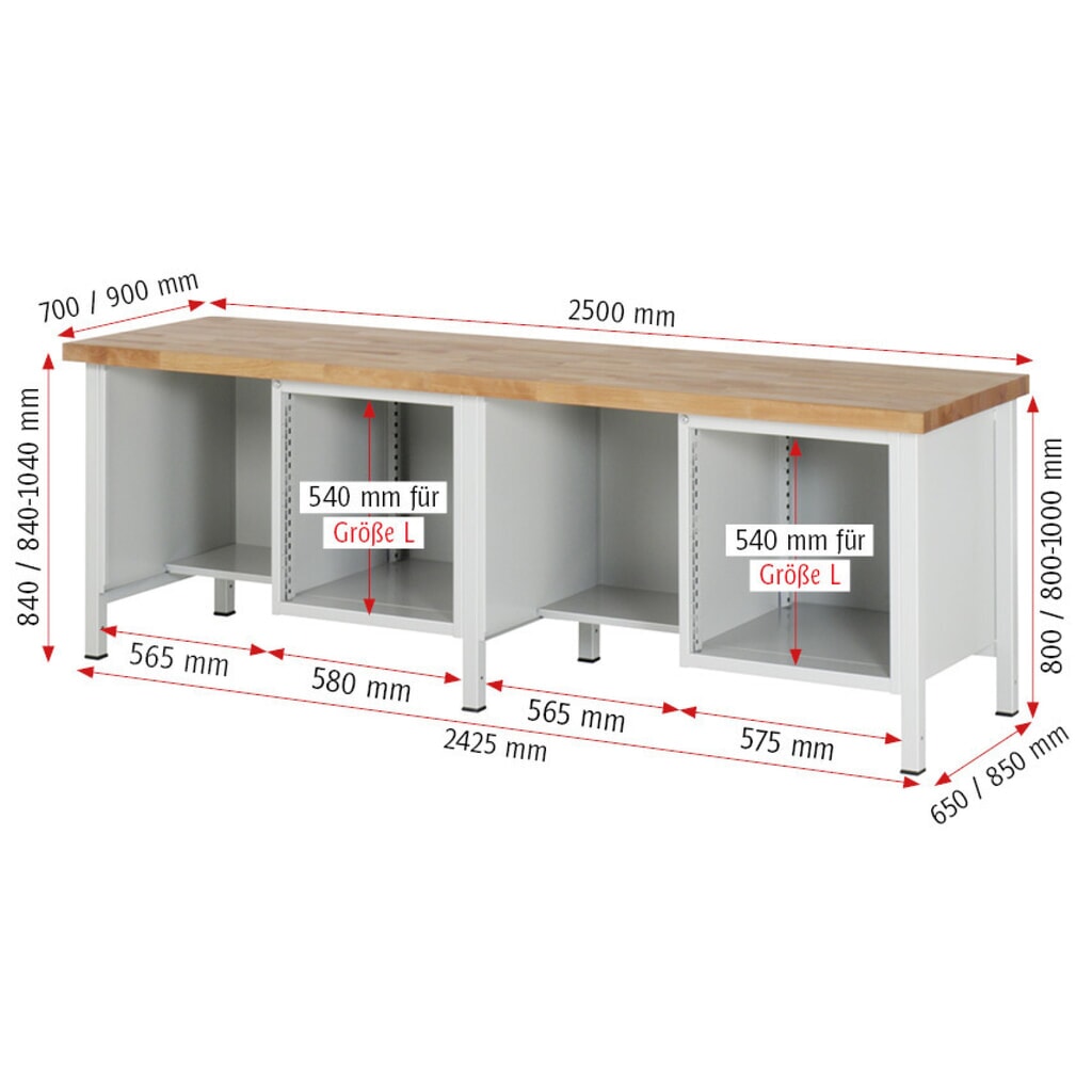 Banco da lavoro RAU serie 8000, 2 contenitori, AxLxP 840-1.040 x 2.500 x 700 mm, 8 cassetti estraibili al 90% Immagine del prodotto n. 7: Banco da lavoro RAU serie 8000, 2 contenitori, AxLxP 840-1.040 x 2.500 x 700 mm, 8 cassetti estraibili al 90%