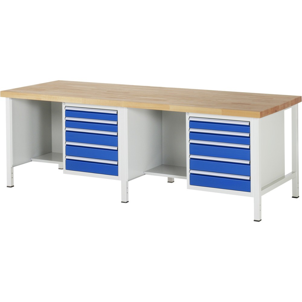 Immagine del prodotto n. 1: Banco da lavoro RAU serie 8000, 2 contenitori, AxLxP 840 x 2.500 x 900 mm, 10 cassetti estraibili al 90%