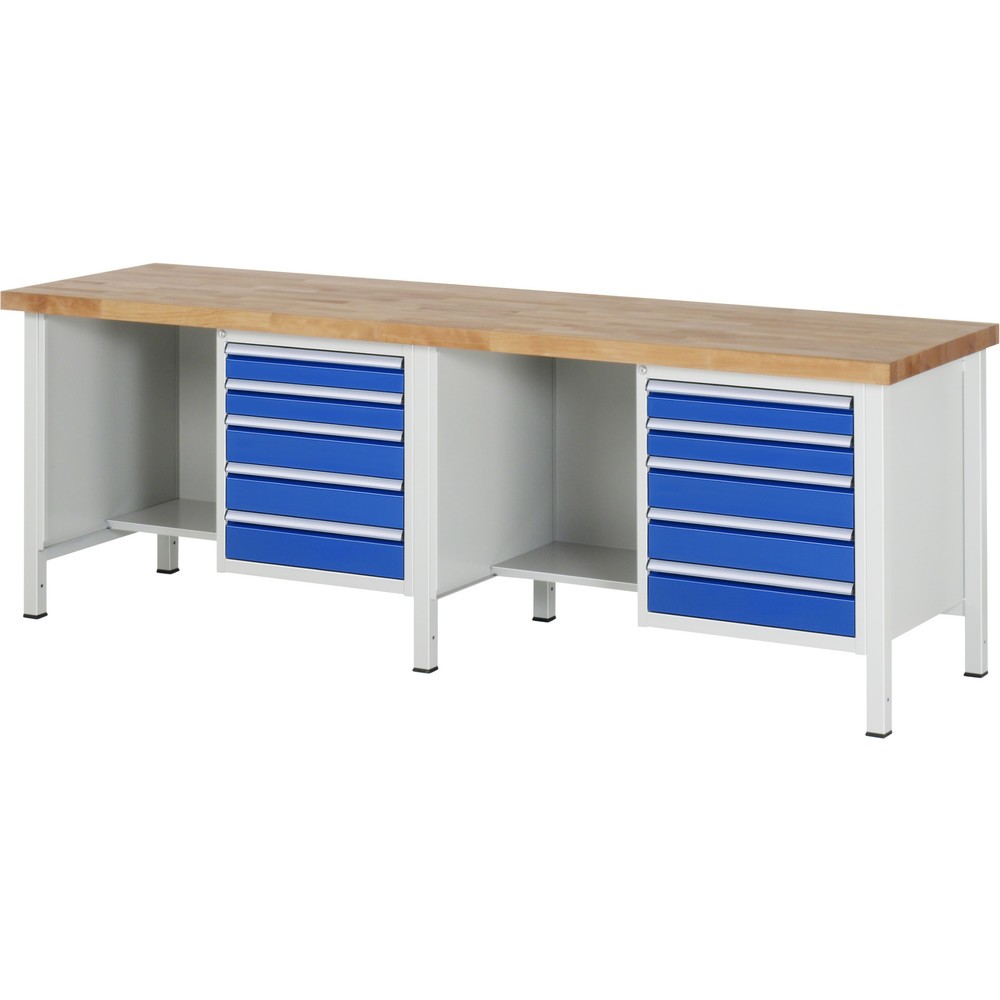 Immagine del prodotto n. 1: Banco da lavoro RAU serie 8000, 2 contenitori, AxLxP 840-1.040 x 2.500 x 700 mm, 10 cassetti estraibili al 90%