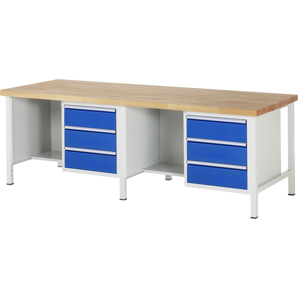 Immagine del prodotto n. 1: RAU Banco da lavoro Serie 8000, HxLxP 840-1.040 x 2.500 x 900 mm, 2 contenitori nella base e vano portaoggetti, ciascuno con 3 cassetti