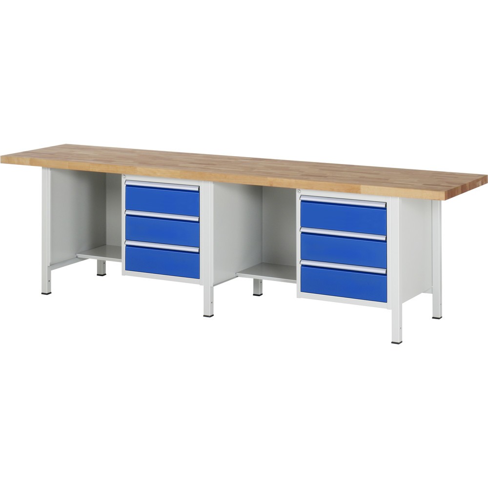 Immagine del prodotto n. 1: RAU Banco da lavoro Serie 8000, HxLxP 840-1.040 x 3.000 x 700 mm, 2 contenitori nella base e vano portaoggetti, ciascuno con 3 cassetti