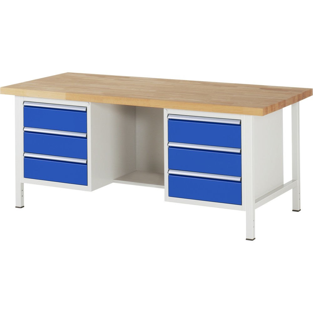 Immagine del prodotto n. 1: Banco da lavoro RAU serie 8000, 2 contenitori, AxLxP 840-1.040 x 2.000 x 900 mm, 6 cassetti estraibili al 90%