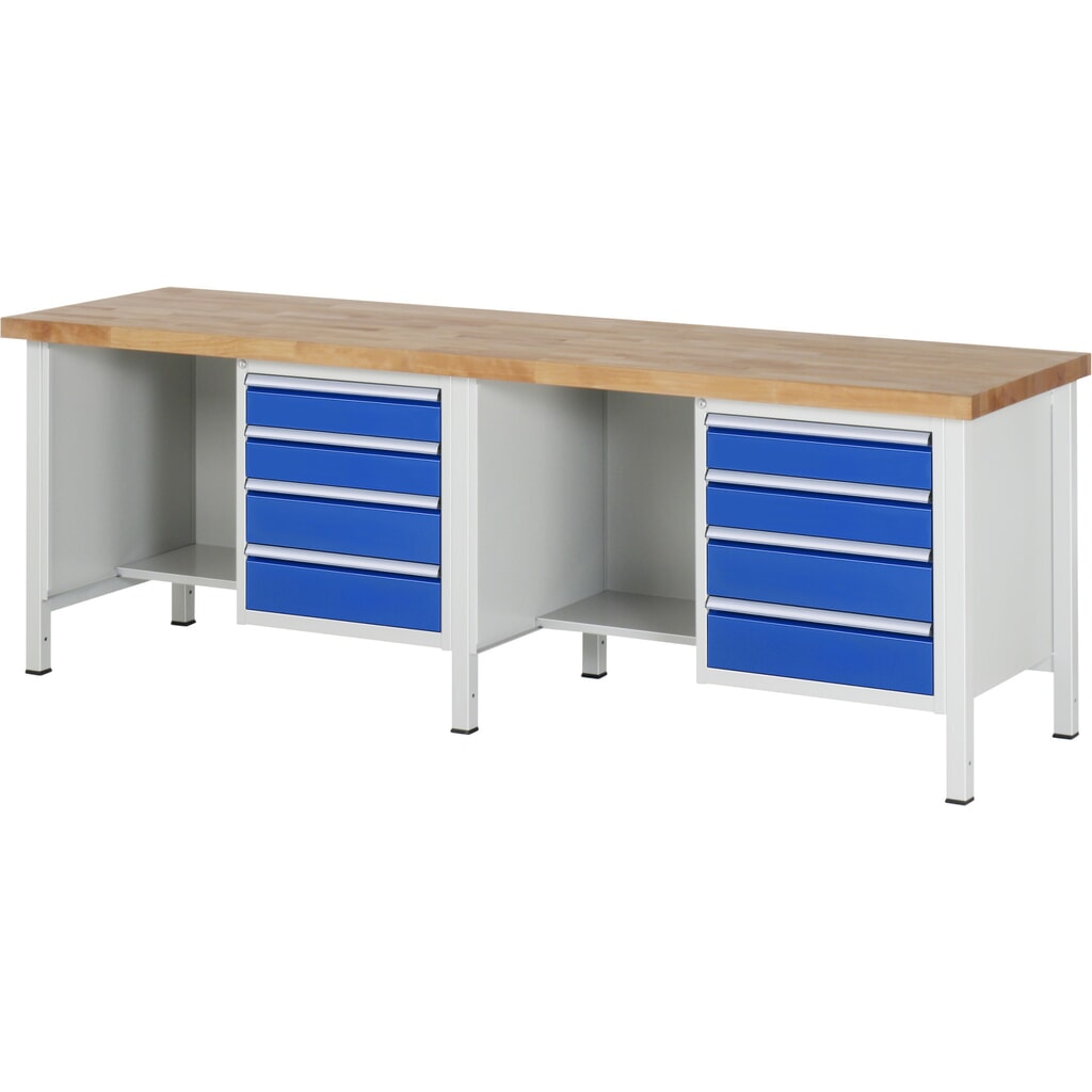 Banco da lavoro RAU serie 8000, 2 contenitori, AxLxP 840-1.040 x 2.500 x 700 mm, 8 cassetti estraibili al 90% Immagine del prodotto n. 1: Banco da lavoro RAU serie 8000, 2 contenitori, AxLxP 840-1.040 x 2.500 x 700 mm, 8 cassetti estraibili al 90%