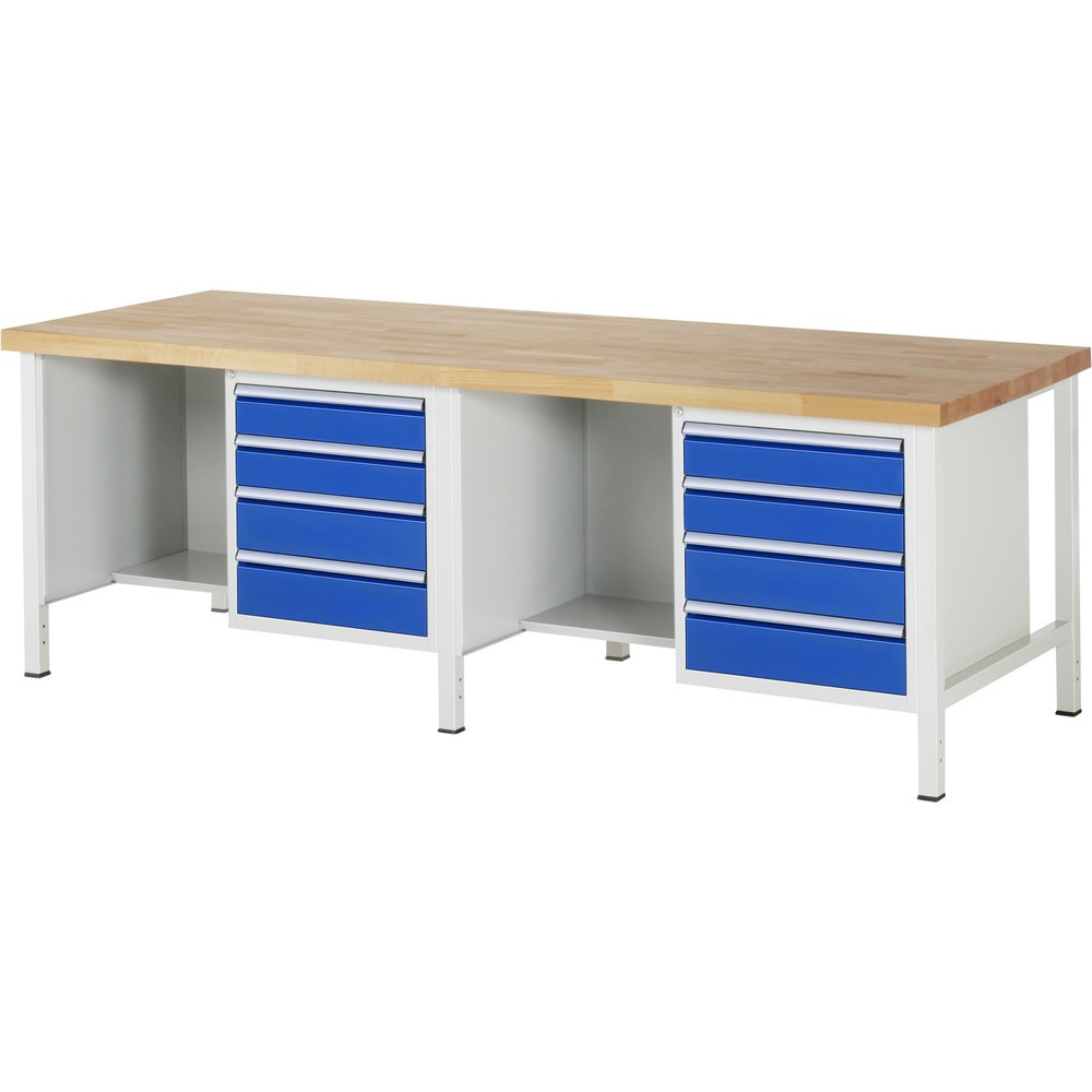 Banco da lavoro RAU serie 8000, 2 contenitori, AxLxP 840-1.040 x 2.500 x 900 mm, 8 cassetti estraibili al 90% Immagine del prodotto: Banco da lavoro RAU serie 8000, 2 contenitori, AxLxP 840-1.040 x 2.500 x 900 mm, 8 cassetti estraibili al 90%