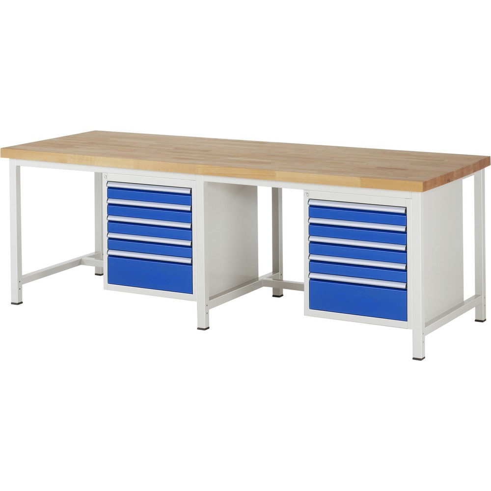 Immagine del prodotto n. 1: Banco da lavoro RAU serie 8000, 2 contenitori, HxLxP 840-1.040 x 2.500 x 900 mm, 10 cassetti estraibili al 100% 8 x 90, 2 x 180 mm