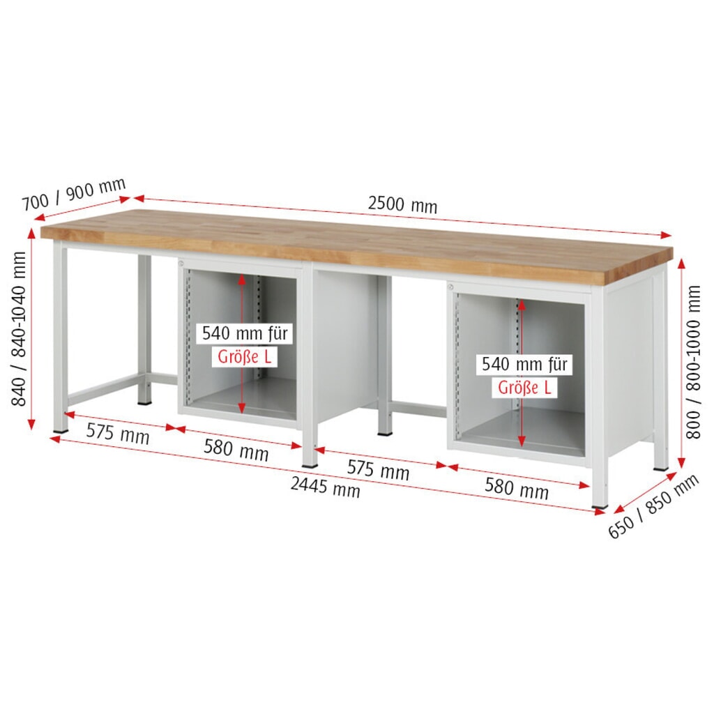 Banco da lavoro RAU serie 8000, 2 contenitori, AxLxP 840 x 2.500 x 700 mm, 6 cassetti estraibili al 90% 6 x 180 mm Immagine del prodotto n. 5: Banco da lavoro RAU serie 8000, 2 contenitori, AxLxP 840 x 2.500 x 700 mm, 6 cassetti estraibili al 90% 6 x 180 mm