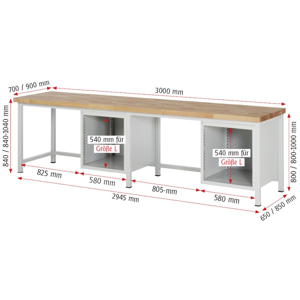 Banco da lavoro RAU serie 8000, 2 contenitori, AxLxP 840 x 3.000 x 900 mm, 10 cassetti estraibili al 90% 4 x 90, 6 x 120 mm Immagine del prodotto n. 5: Banco da lavoro RAU serie 8000, 2 contenitori, AxLxP 840 x 3.000 x 900 mm, 10 cassetti estraibili al 90% 4 x 90, 6 x 120 mm