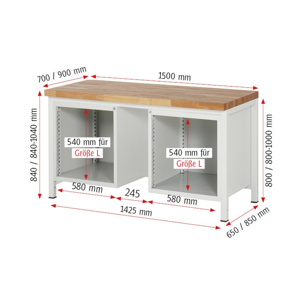 Immagine del prodotto n. 4: Banco da lavoro RAU serie 8000, 2 contenitori, AxLxP 840 x 1.500 x 700 mm, 9 cassetti estraibili al 90%