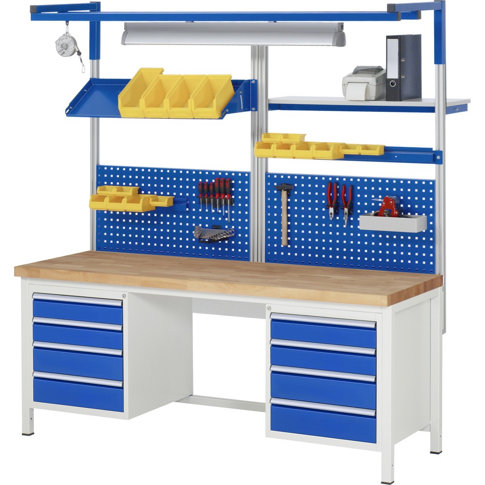 Immagine del prodotto n. 5: Banco da lavoro RAU serie 8000, 2 contenitori, AxLxP 840-1.040 x 2.000 x 700 mm, 8 cassetti estraibili al 90% 4 x 90, 2 x 150, 2 x 210 mm