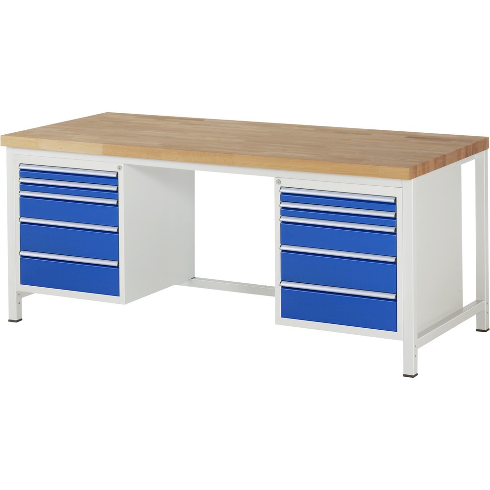 Immagine del prodotto: Banco da lavoro RAU serie 8000, 2 contenitori, AxLxP 840 x 2.000 x 900 mm, 10 cassetti estraibili al 90% 4 x 60, 4 x 120, 2 x 150 mm