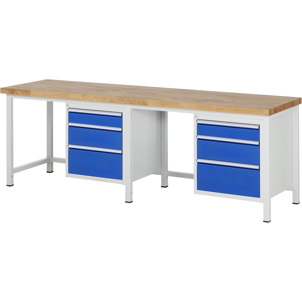Immagine del prodotto: RAU Banco da lavoro Serie 8000, HxLxP 840-1.040 x 2.500 x 700 mm, 2 contenitori nella base, ciascuno con 3 cassetti