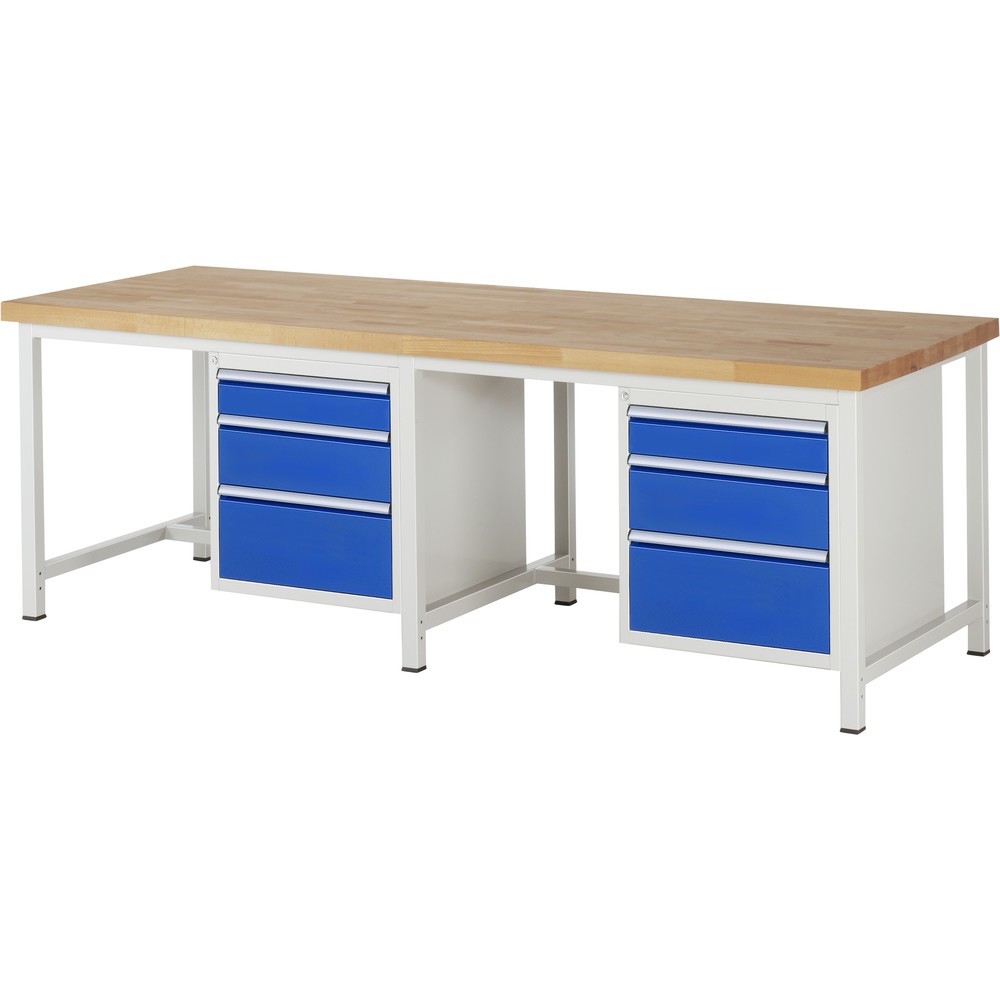 Immagine del prodotto: Banco da lavoro RAU serie 8000, 2 contenitori, AxLxP 840 x 2.500 x 900 mm, 6 cassetti estraibili al 90% 2 x 120, 2 x 180, 2 x 240 mm