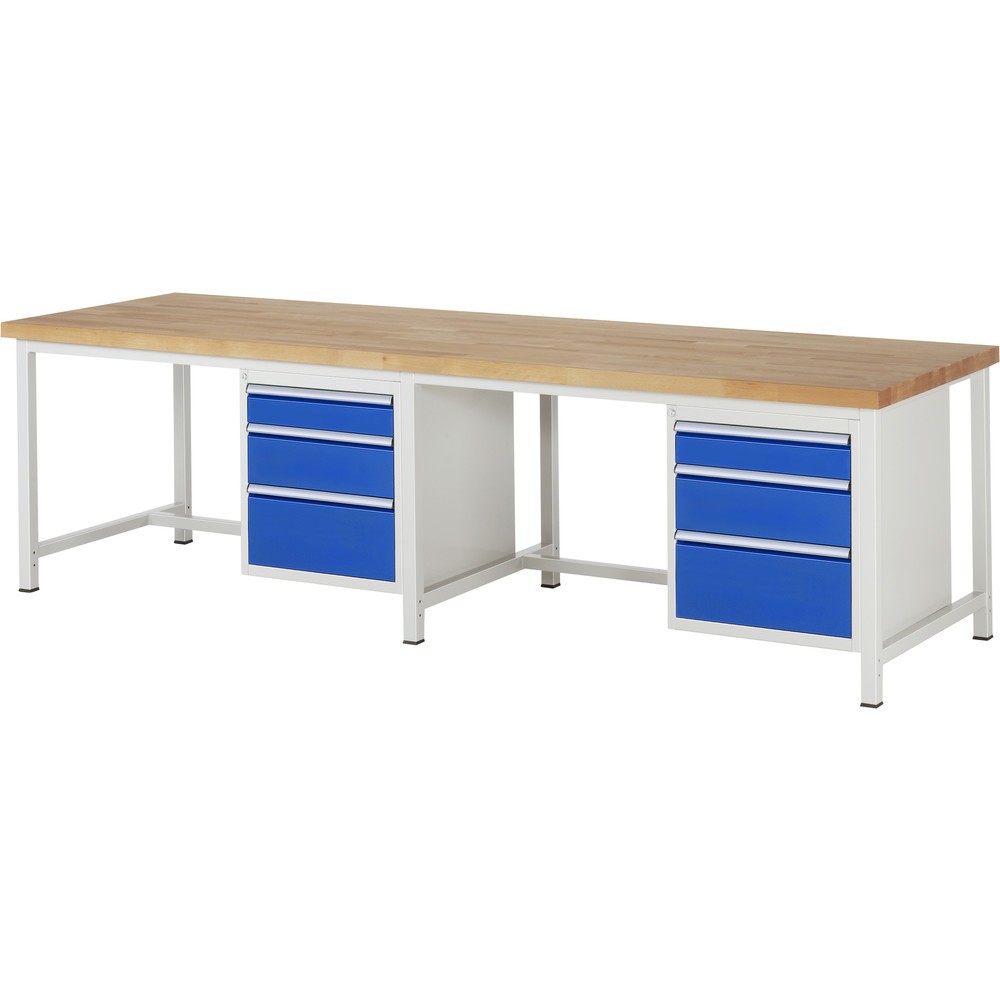Immagine del prodotto: RAU Banco da lavoro Serie 8000, HxLxP 840-1.040 x 3.000 x 900 mm, 2 contenitori nella base, ciascuno con 3 cassetti