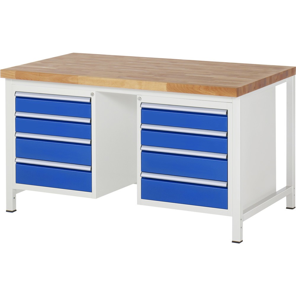 Immagine del prodotto: RAU Banco da lavoro Serie 8000, HxLxP 840-1.040 x 1.500 x 900 mm, 2 contenitori nella base, ciascuno con 4 cassetti