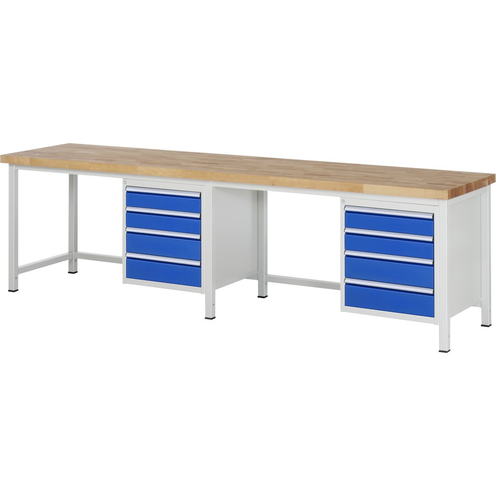 Immagine del prodotto: RAU Banco da lavoro Serie 8000, HxLxP 840-1.040 x 3.000 x 700 mm, 2 contenitori nella base, ciascuno con 4 cassetti