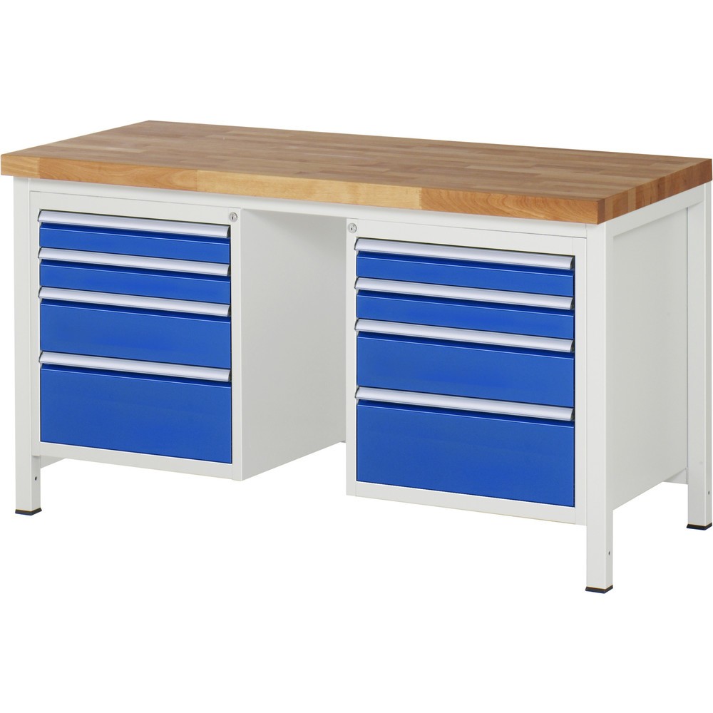 Immagine del prodotto n. 1: Banco da lavoro RAU serie 8000, 2 contenitori, HxLxP 840-1.040 x 1.500 x 700 mm, 8 cassetti estraibili al 100% 4 x 90, 2 x 150, 2 x 210 mm
