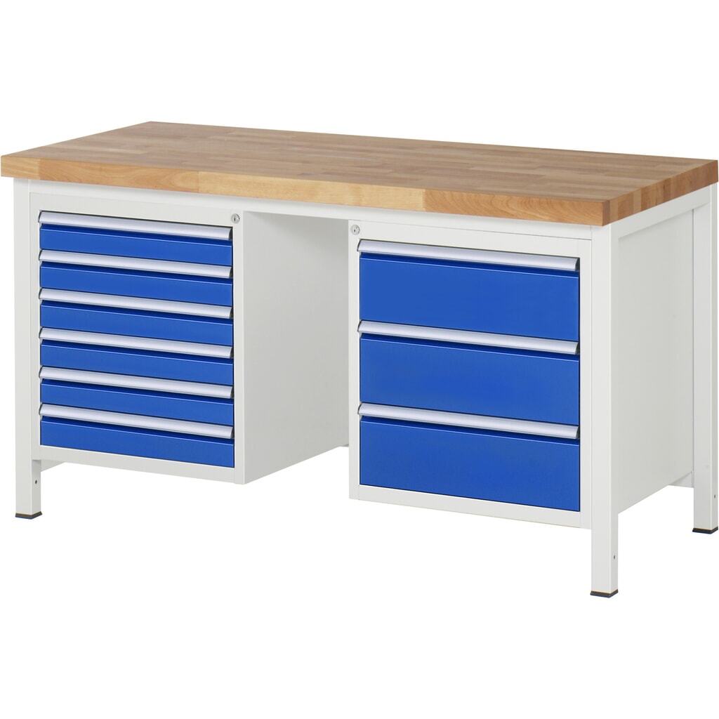 Banco da lavoro RAU serie 8000, 2 contenitori, AxLxP 840-1.040 x 1.500 x 700 mm, 9 cassetti estraibili al 90% Immagine del prodotto: Banco da lavoro RAU serie 8000, 2 contenitori, AxLxP 840-1.040 x 1.500 x 700 mm, 9 cassetti estraibili al 90%