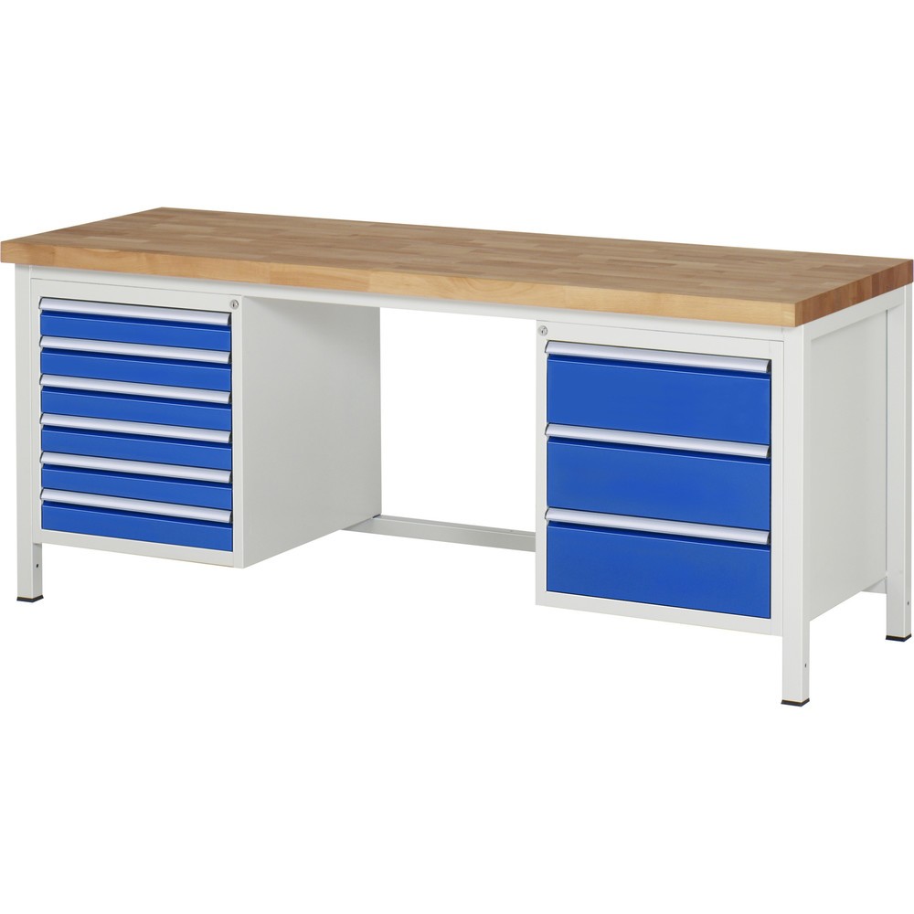 Immagine del prodotto n. 1: Banco da lavoro RAU serie 8000, 2 contenitori, AxLxP 840-1.040 x 2.000 x 700 mm, 9 cassetti estraibili al 90%