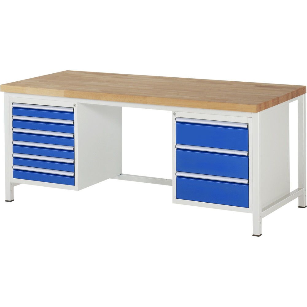 Banco da lavoro RAU serie 8000, 2 contenitori, AxLxP 840-1.040 x 2.000 x 900 mm, 9 cassetti estraibili al 90% Immagine del prodotto n. 1: Banco da lavoro RAU serie 8000, 2 contenitori, AxLxP 840-1.040 x 2.000 x 900 mm, 9 cassetti estraibili al 90%