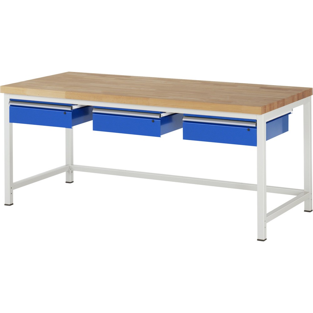 Immagine del prodotto: Banco da lavoro RAU serie 8000, AxLxP 840-1.040 x 2.000 x 900 mm, 3 cassetti, portata cassetti 50 kg
