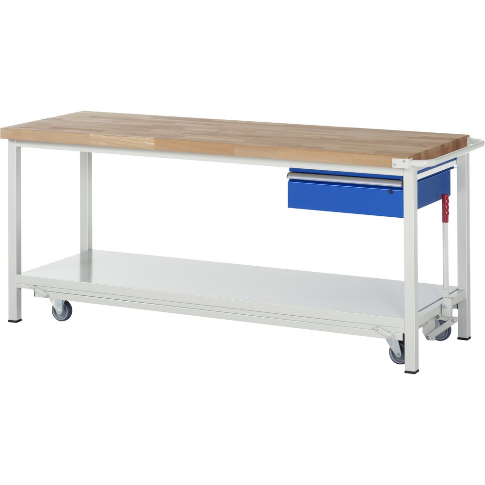 Immagine del prodotto n. 1: RAU Banco da lavoro con carrello Serie 8000, HxLxP 880 x 2.000 x 700 mm, piano di appoggio inferiore, con 1 cassetto