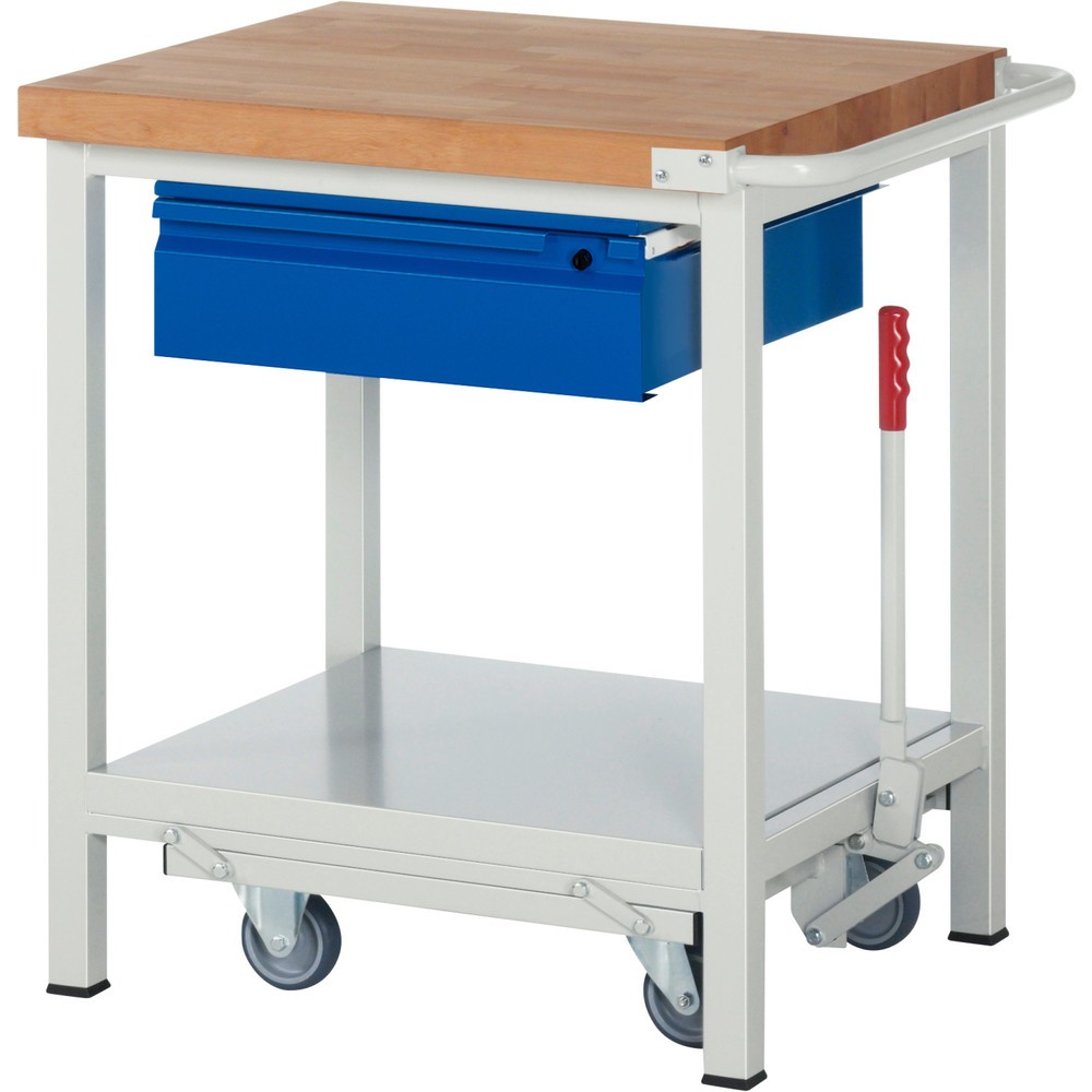 Immagine del prodotto n. 1: Banco da lavoro RAU serie 8000 con telaio abbassabile, 1 cassetto, 1 piano di appoggio, AxLxP 880 x 750 x 700 mm, 1 cassetto