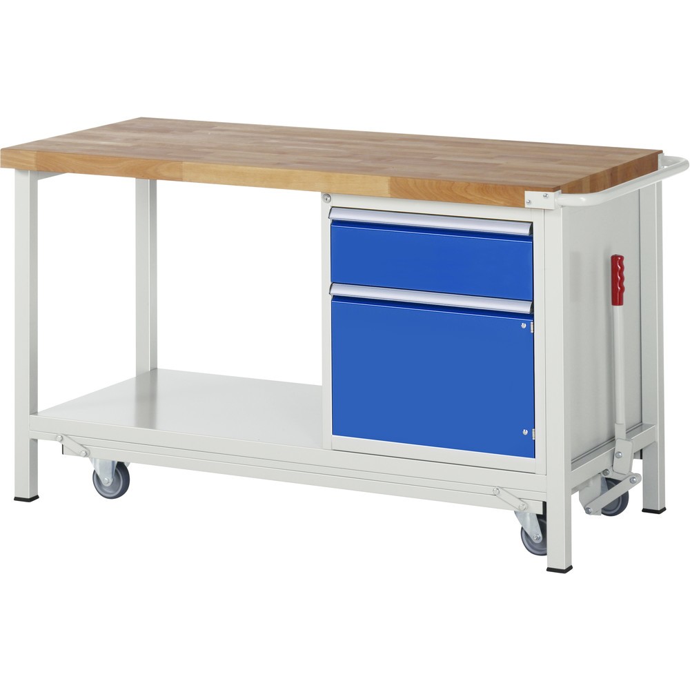Immagine del prodotto n. 1: Banco da lavoro RAU serie 8000 con telaio abbassabile, 1 contenitore, 1 piano di appoggio, AxLxP 880 x 1.500 x 700 mm, 1 cassetto estraibile al 100%, 1 anta battente