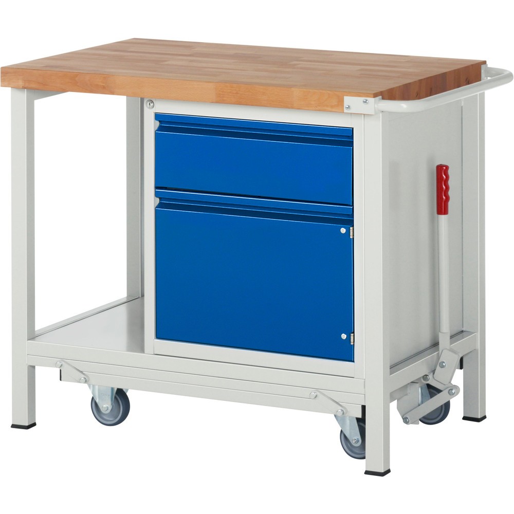 Immagine del prodotto n. 1: Banco da lavoro RAU serie 8000 con telaio abbassabile, 1 contenitore, 1 piano di appoggio, AxLxP 880 x 1.000 x 700 mm, 1 cassetto estraibile al 90%, 1 anta battente