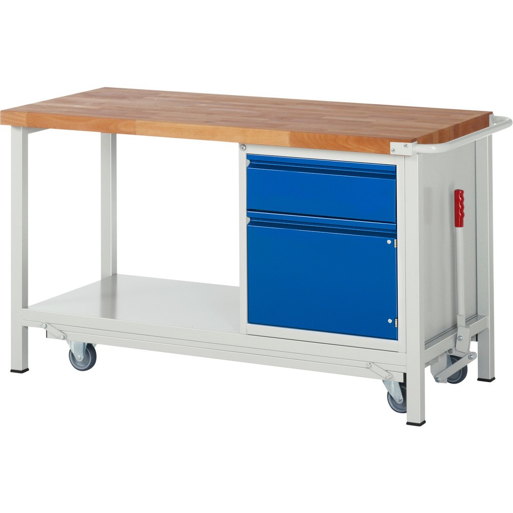 Immagine del prodotto n. 1: Banco da lavoro RAU serie 8000 con telaio abbassabile, 1 contenitore, 1 piano di appoggio, AxLxP 880 x 1.500 x 700 mm, 1 cassetto estraibile al 90%, 1 anta battente
