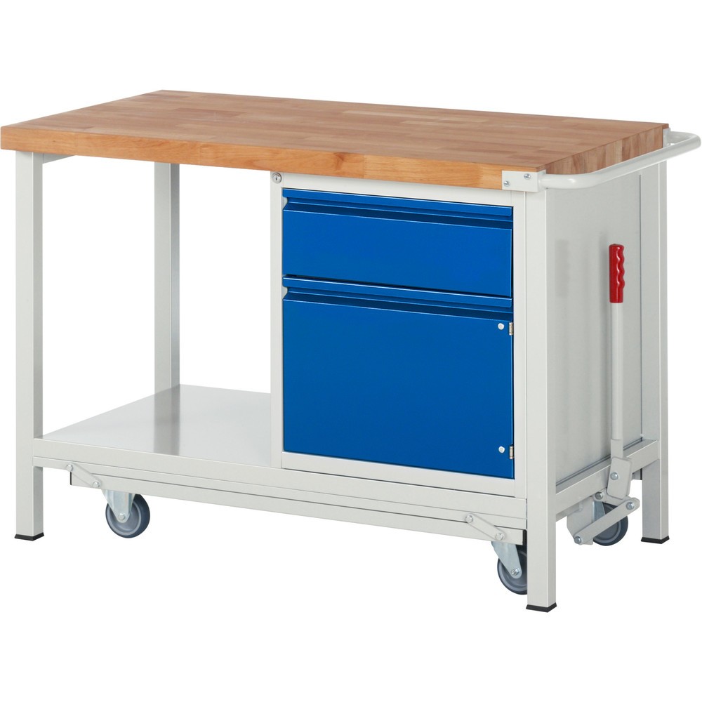 Immagine del prodotto n. 1: Banco da lavoro RAU serie 8000 con telaio abbassabile, 1 contenitore, 1 piano di appoggio, AxLxP 880 x 1.250 x 700 mm, 1 cassetto estraibile al 90%, 1 anta battente