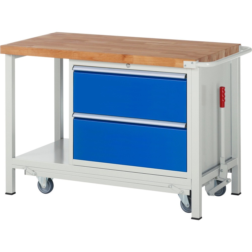 Immagine del prodotto n. 1: Banco da lavoro RAU serie 8000 con telaio abbassabile, 1 contenitore, 1 piano di appoggio, AxLxP 880 x 1.250 x 700 mm, 2 cassetti estraibili al 90%