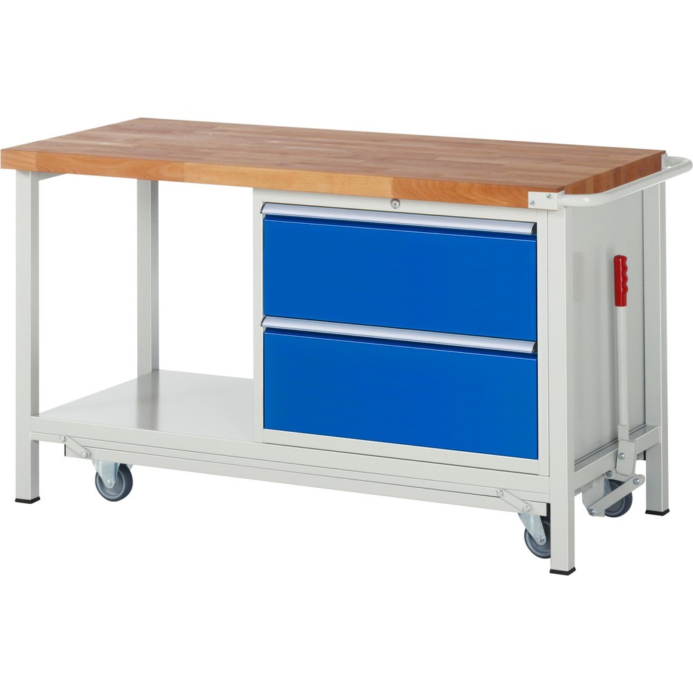 Immagine del prodotto: Banco da lavoro RAU serie 8000 con telaio abbassabile, 1 contenitore, 1 piano di appoggio, AxLxP 880 x 1.500 x 700 mm, 2 cassetti estraibili al 90%