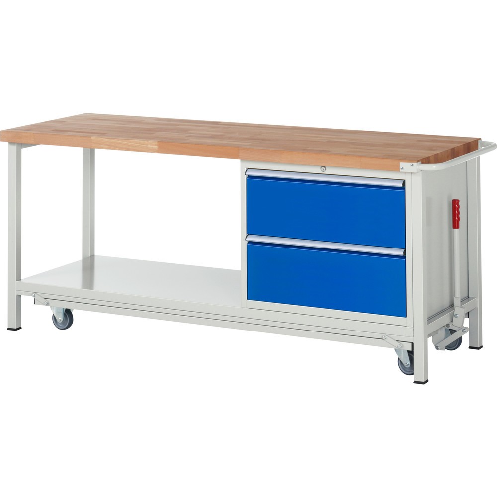 Immagine del prodotto n. 1: Banco da lavoro RAU serie 8000 con telaio abbassabile, 1 contenitore, 1 piano di appoggio, AxLxP 880 x 2.000 x 700 mm, 2 cassetti estraibili al 90%
