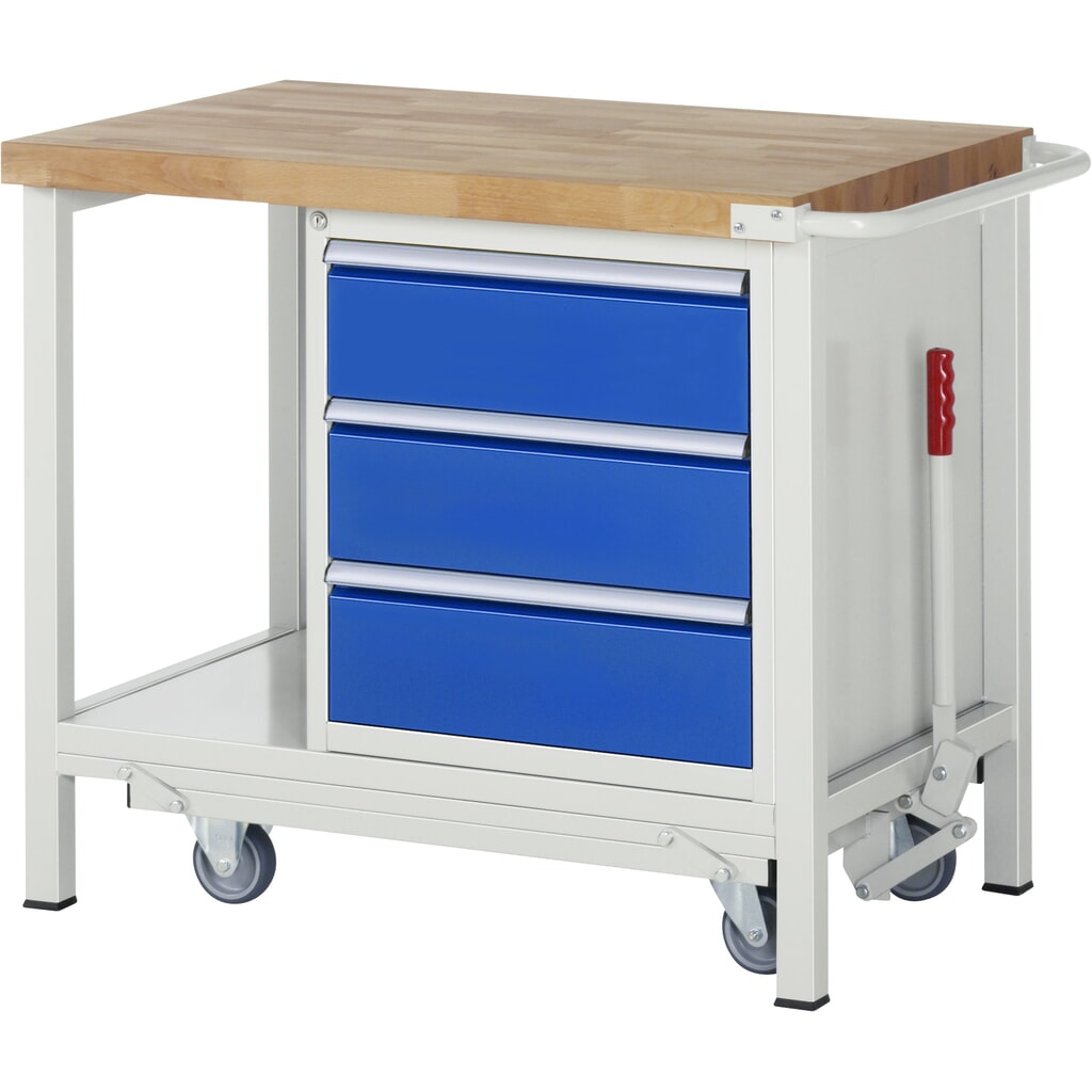 RAU Banco da lavoro con carrello Serie 8000, HxLxP 880 x 1.000 x 700 mm, 1 contenitore a destra nella base, con 3 cassetti Immagine del prodotto n. 1: RAU Banco da lavoro con carrello Serie 8000, HxLxP 880 x 1.000 x 700 mm, 1 contenitore a destra nella base, con 3 cassetti