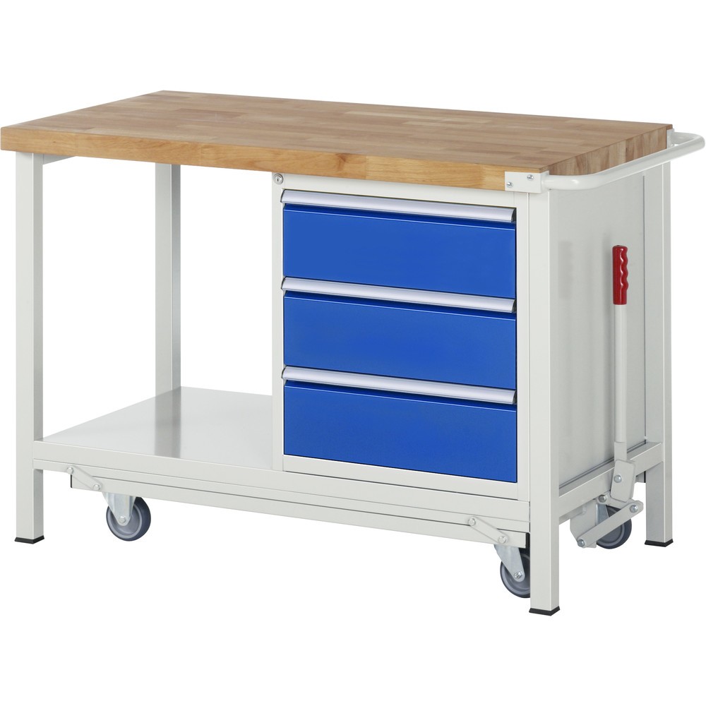 Immagine del prodotto n. 1: RAU Banco da lavoro con carrello Serie 8000, HxLxP 880 x 1.250 x 700 mm, 1 contenitore a destra nella base, con 3 cassetti