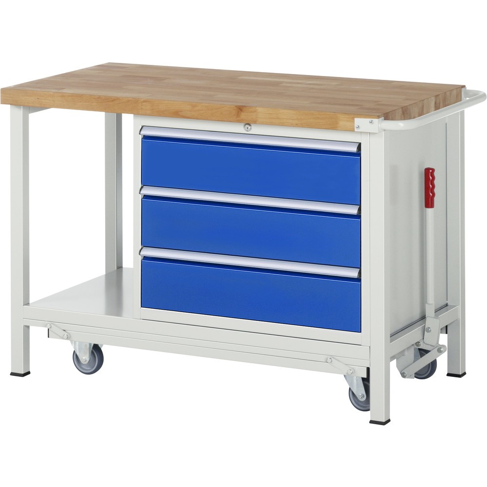 Immagine del prodotto: RAU Banco da lavoro con carrello Serie 8000, HxLxP 880 x 1.250 x 700 mm, 1 contenitore a destra nella base, con 3 cassetti