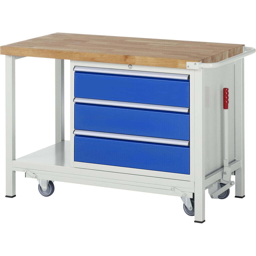 Immagine del prodotto: RAU Banco da lavoro con carrello Serie 8000, HxLxP 880 x 1.250 x 700 mm, 1 contenitore a destra nella base, con 3 cassetti