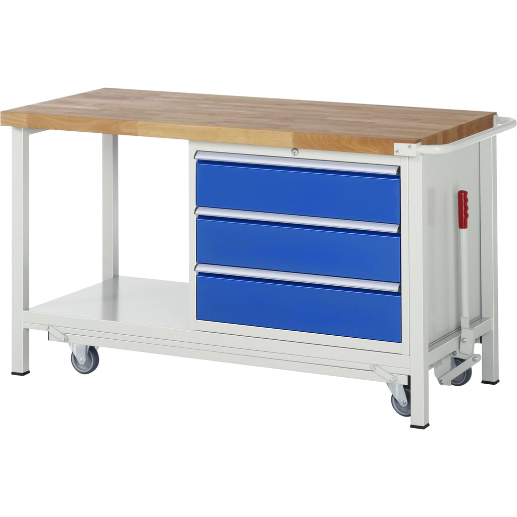 RAU Banco da lavoro con carrello Serie 8000, HxLxP 880 x 1.500 x 700 mm, 1 contenitore a destra nella base, con 3 cassetti Immagine del prodotto: RAU Banco da lavoro con carrello Serie 8000, HxLxP 880 x 1.500 x 700 mm, 1 contenitore a destra nella base, con 3 cassetti
