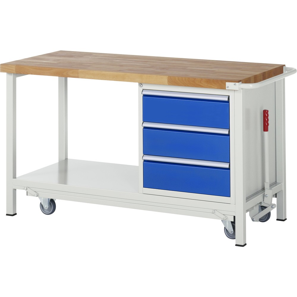 Immagine del prodotto n. 1: RAU Banco da lavoro con carrello Serie 8000, HxLxP 880 x 1.500 x 700 mm, 1 contenitore a destra nella base, con 3 cassetti