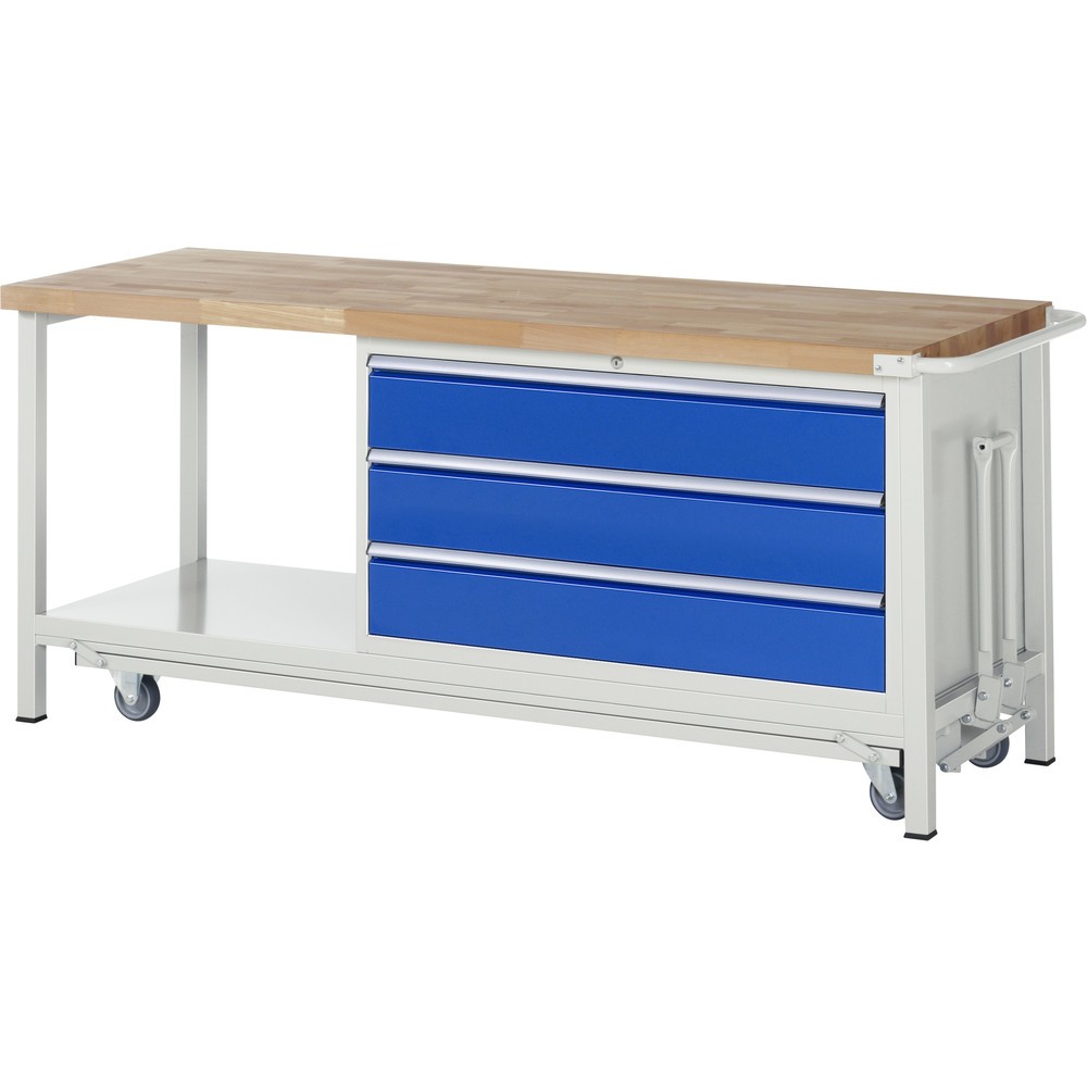 Immagine del prodotto n. 1: RAU Banco da lavoro con carrello Serie 8000, HxLxP 880 x 2.000 x 700 mm, 1 contenitore nella base, con 3 cassetti