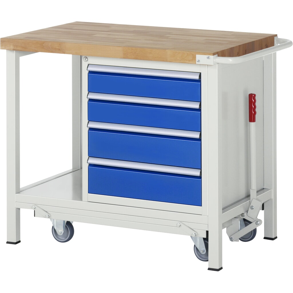Immagine del prodotto: RAU Banco da lavoro con carrello Serie 8000, HxLxP 880 x 1.000 x 700 mm, 1 contenitore a destra nella base, con 4 cassetti