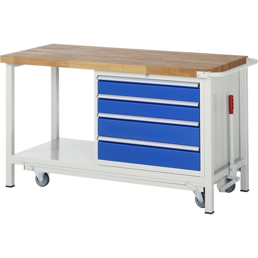 Immagine del prodotto: RAU Banco da lavoro con carrello Serie 8000, HxLxP 880 x 1.500 x 700 mm, 1 contenitore a destra nella base, con 4 cassetti