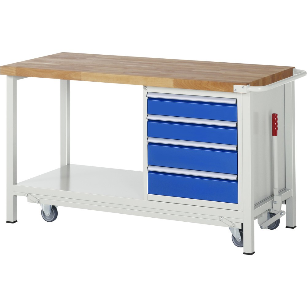 Immagine del prodotto n. 1: RAU Banco da lavoro con carrello Serie 8000, HxLxP 880 x 1.500 x 700 mm, 1 contenitore a destra nella base, con 4 cassetti