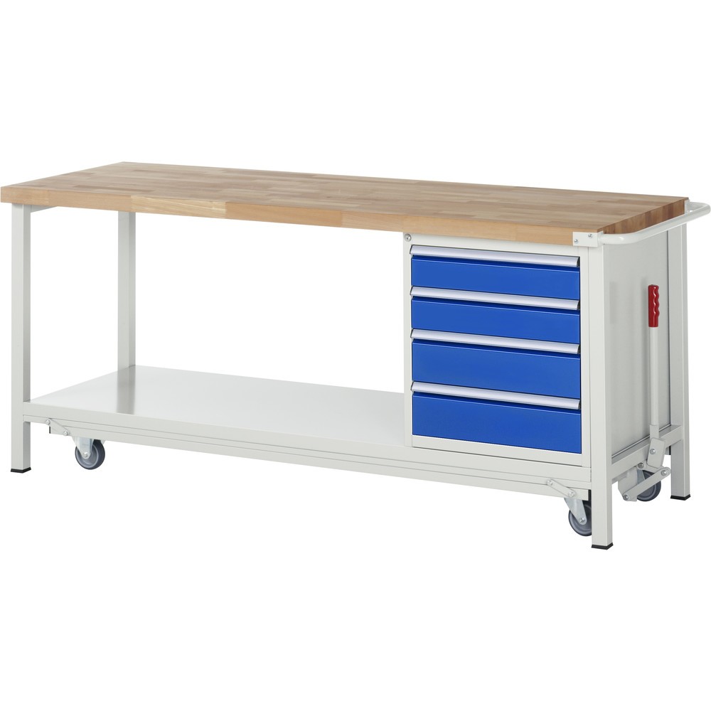 Immagine del prodotto n. 1: RAU Banco da lavoro con carrello Serie 8000, HxLxP 880 x 2.000 x 700 mm, 1 contenitore a destra nella base, con 4 cassetti