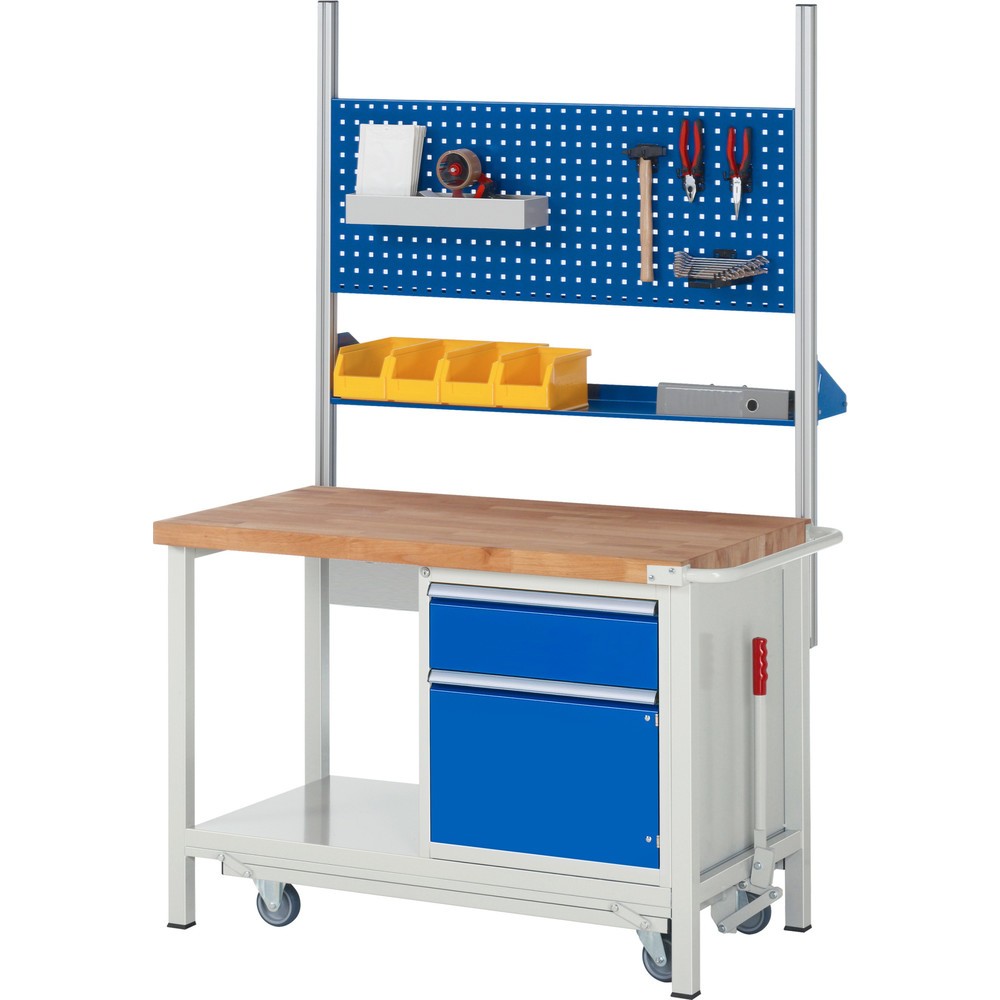 Immagine del prodotto n. 6: Banco da lavoro RAU serie 8000 con telaio abbassabile, 1 contenitore, 1 piano di appoggio, AxLxP 880 x 1.250 x 700 mm, 4 cassetti, portata cassetti 100 kg